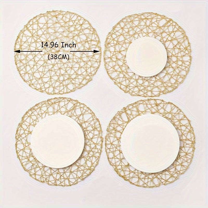 Handmade Woven Hollow Round Placemats, Set of 6, Washable, Non-slip, Heat-resistant, Modern Minimalist Style for Dining Table Decoration