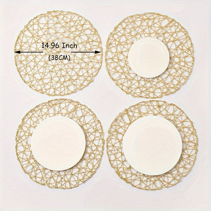 Handmade Woven Hollow Round Placemats, Set of 6, Washable, Non-slip, Heat-resistant, Modern Minimalist Style for Dining Table Decoration