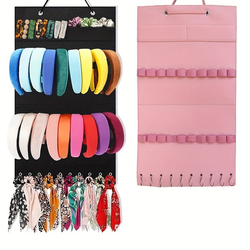 Wall Hanging Hair Band Organizer - Large Jewelry Storage for Hair Bands and Accessories, Perfect for Room, Door, or Closet (Includes 10 Clips)