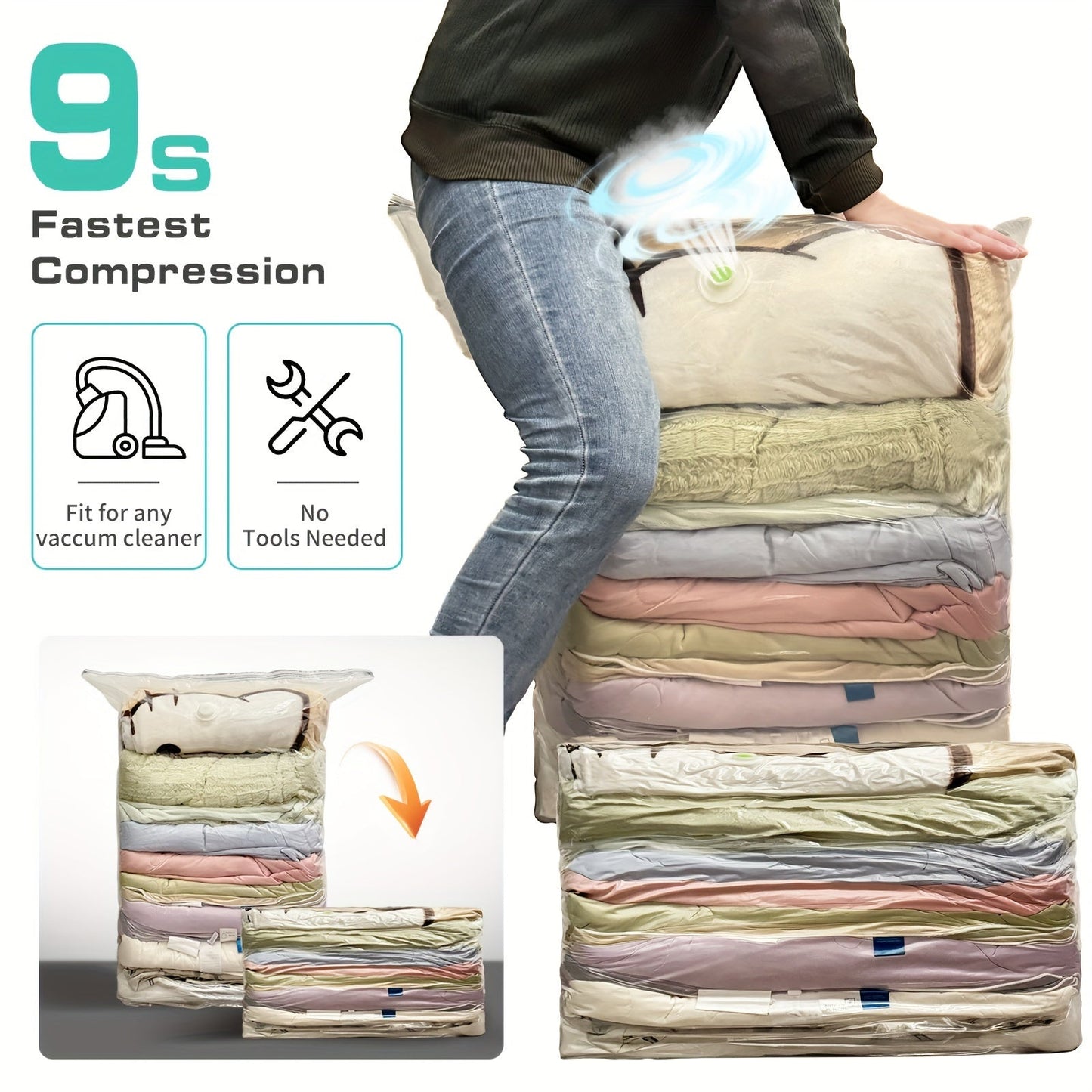 Reduce clutter with the Extra Large 3D Vacuum Storage Bag - Store Comforters, Blankets, Bedding, Clothes, Quilts, Duvets & More Efficiently. Perfect Gift for Christmas, Halloween, Thanksgiving Day. Free up to 80% of Space!