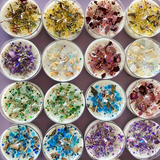 6 crystal dried flower aromatherapy candles in gift boxes with sequins, 6 scents, enhance romance, ideal holiday gifts.