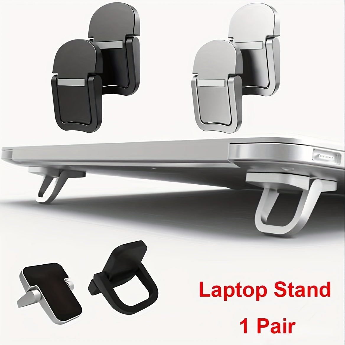 Portable laptop stand for laptops, tablets, keyboards, and phones. Foldable and ergonomic design made from ABS material. Suitable for devices 25.4-45.72 cm in size.