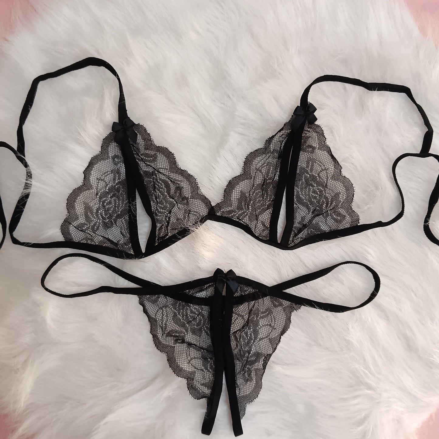 Tulle lingerie set with seductive slit bottoms.