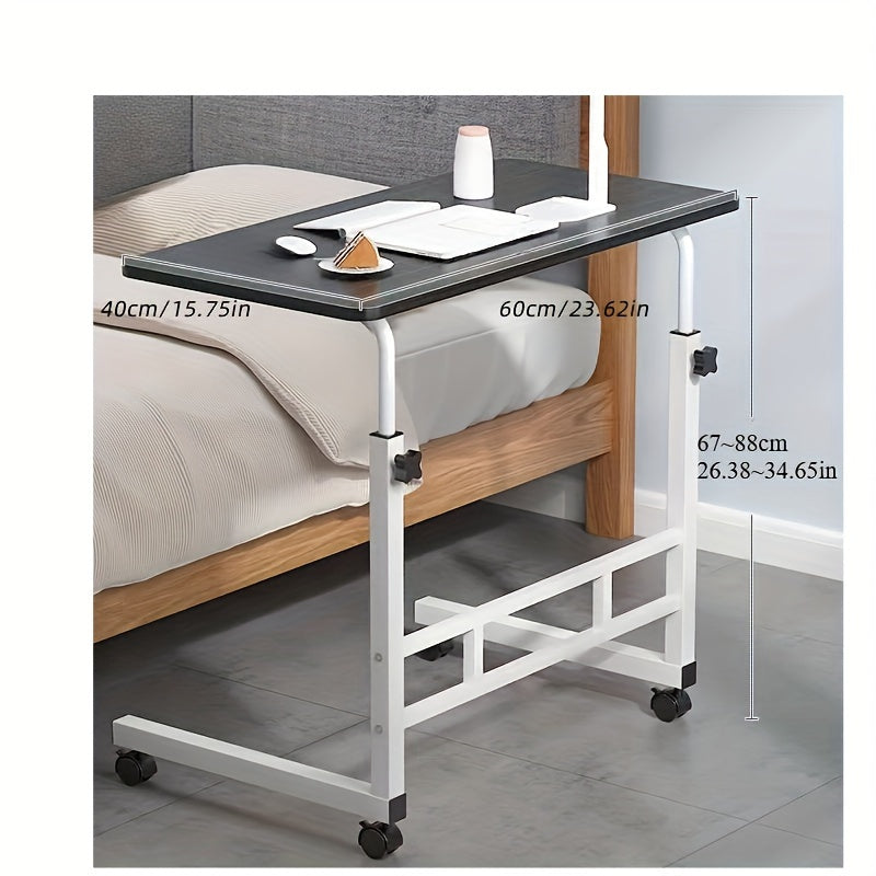 Adjustable height rolling laptop desk for home office use.