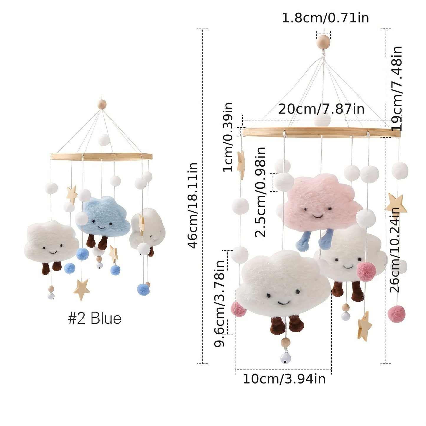 Handmade Plush Clouds and Stars Bed Bell Wind Chimes for Kids,  Soothing Ornaments for Children's Beds, Decor for Kids' Rooms