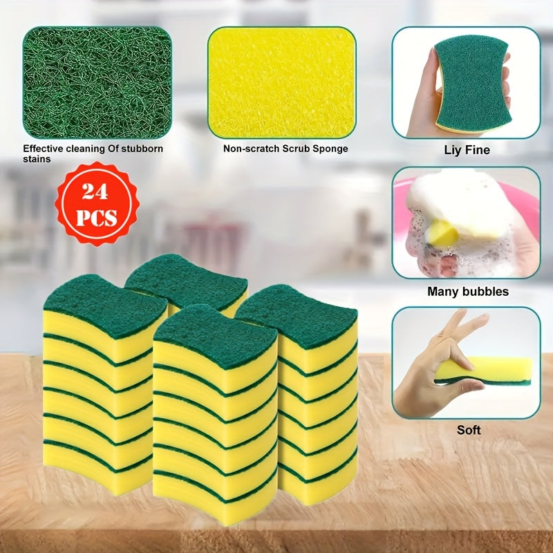 10/12/24 pieces of versatile cleaning sponges. These double-sided scouring pads are perfect for all your home cleaning needs. Use them as dishwashing sponges or premium kitchen sponges. Their durable and anti-scratch design ensures they last. Plus, they