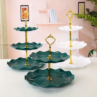 Elegant 3 tier cupcake stand with ruffled or lacy design perfect for tea parties, weddings, and more. Ideal for decorating and serving desserts at any occasion.