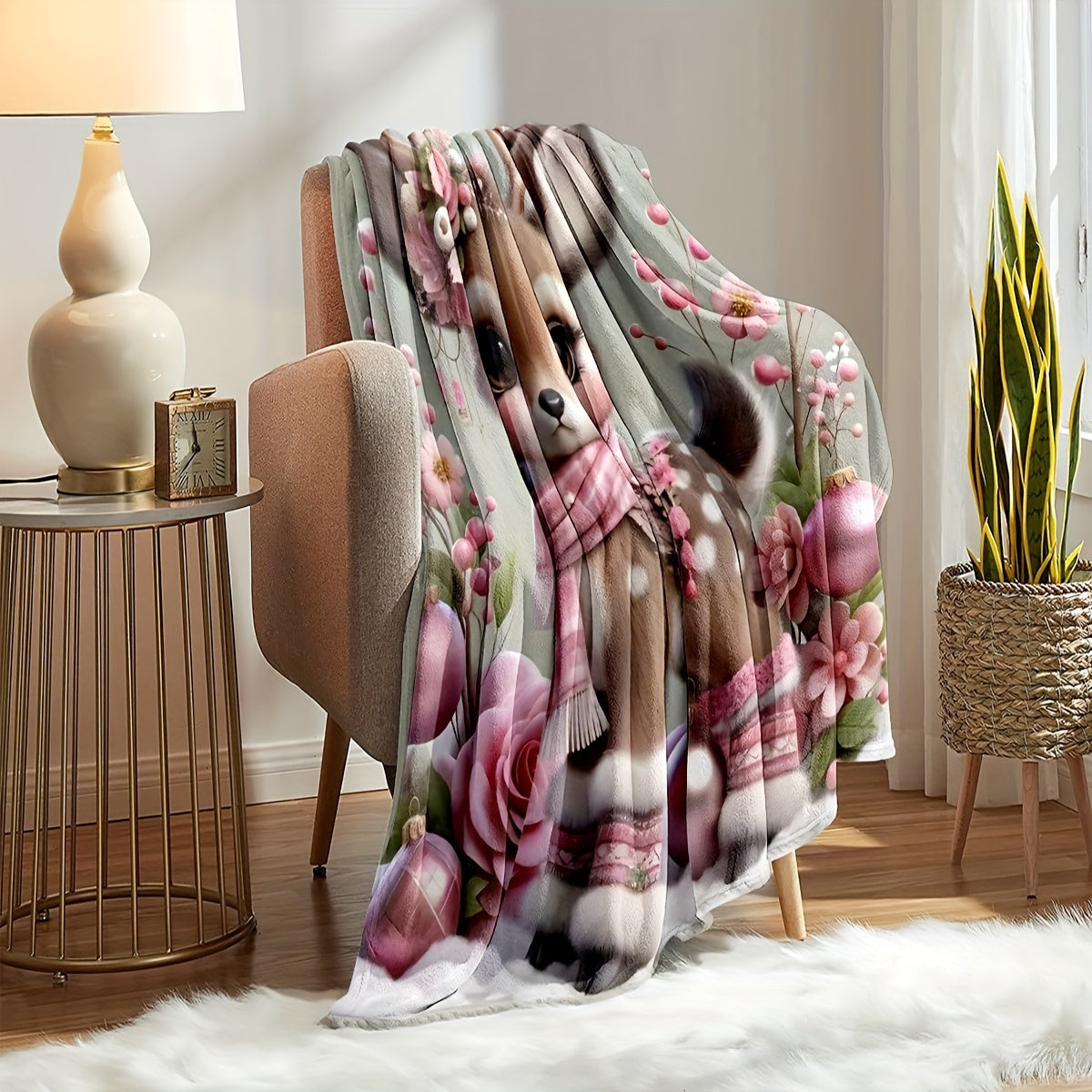 Soft and lightweight deer print flannel throw blanket, perfect for bed, travel, camping, living room, office, sofa, or chair. Provides all-season comfort and a cozy, cute touch to any room.