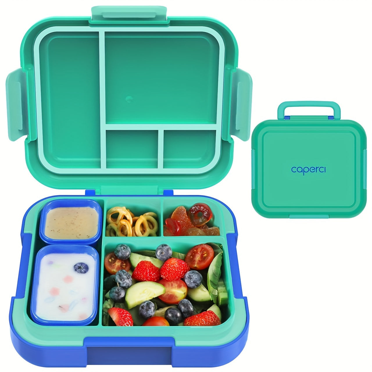 Caperci Large 4.8 Cup Bento Box in Pink - A Popular Choice for Leak-Proof Lunches on-the-Go! Features 4 Compartments, Dual Modular Containers, Portable Handle, Microwave/Dishwasher Safe, BPA-Free - Perfect for School, Work, Camping & Picnics