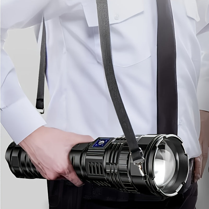 Ultra-Bright 1500 Lumens LED Flashlight with USB Rechargeable Battery, Zoomable COB Tail Light, 4 Modes for Camping, Hunting, and Outdoor Adventures.