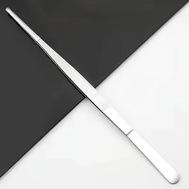 Set of 2 stainless steel tweezers for various uses, no electricity required.