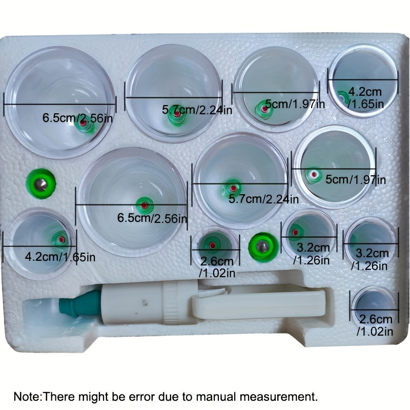 12-piece household cupping set for relaxation and health care with vacuum suction pump and ABS thick cups for acupuncture massage.