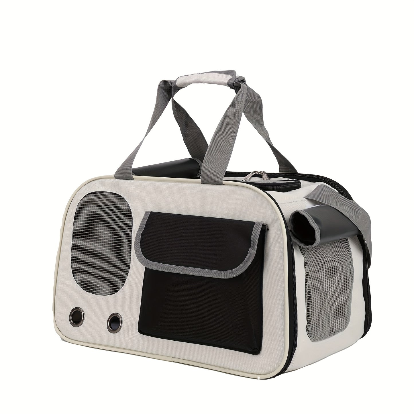 Portable pet carrier bag for cats and small dogs, fashionable, ventilated, foldable single shoulder space capsule for easy travel.