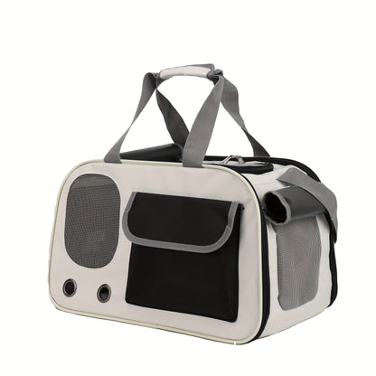 Portable pet carrier bag for cats and small dogs, fashionable, ventilated, foldable single shoulder space capsule for easy travel.