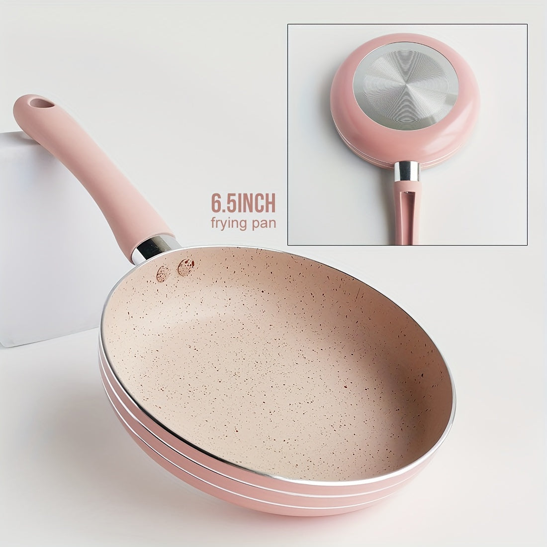 Set of 4 pink mini pots and cooking utensils for 1 person, including a flat bottom pot, egg frying pan, silicone spatula, soup pot, and milk pot. Perfect for a pink-themed restaurant, with additional pancake and crepe pans included.