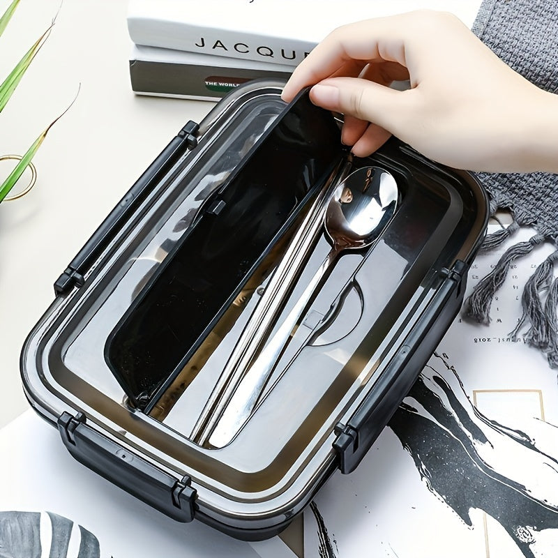 Leak-proof stainless steel lunch box with 3 compartments: ideal for students, office workers, and on-the-go meals.