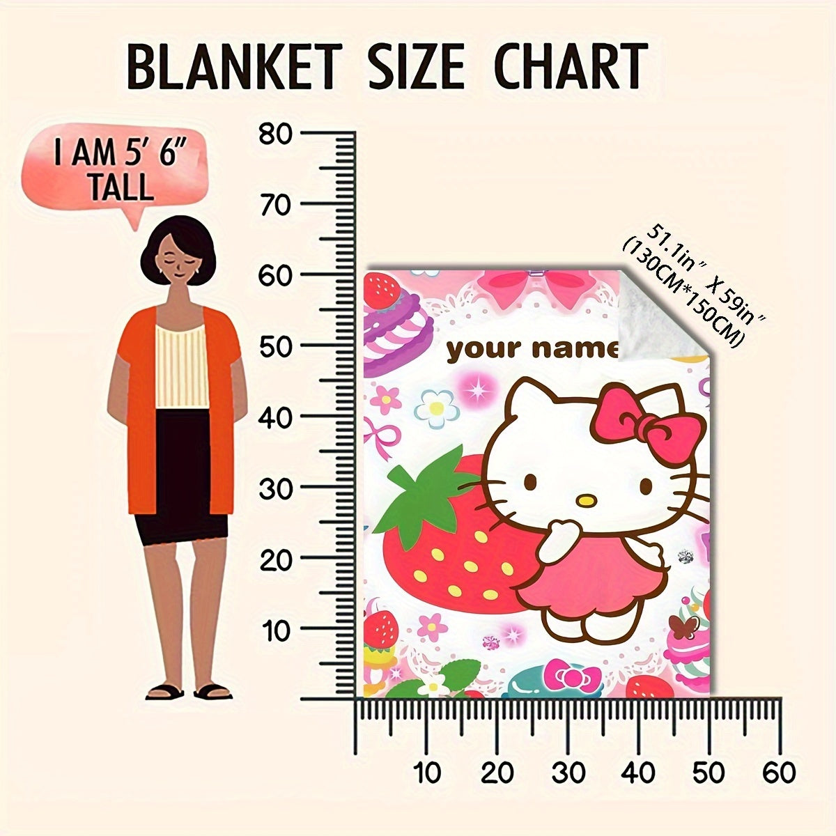 Decorate your space with this adorable Cartoon Hello Kitty Customized Blanket! Made from soft and cozy flannel, this blanket is perfect for keeping you warm and comfortable in any season. It's also a great gift idea for Hello Kitty fans. Add a touch of