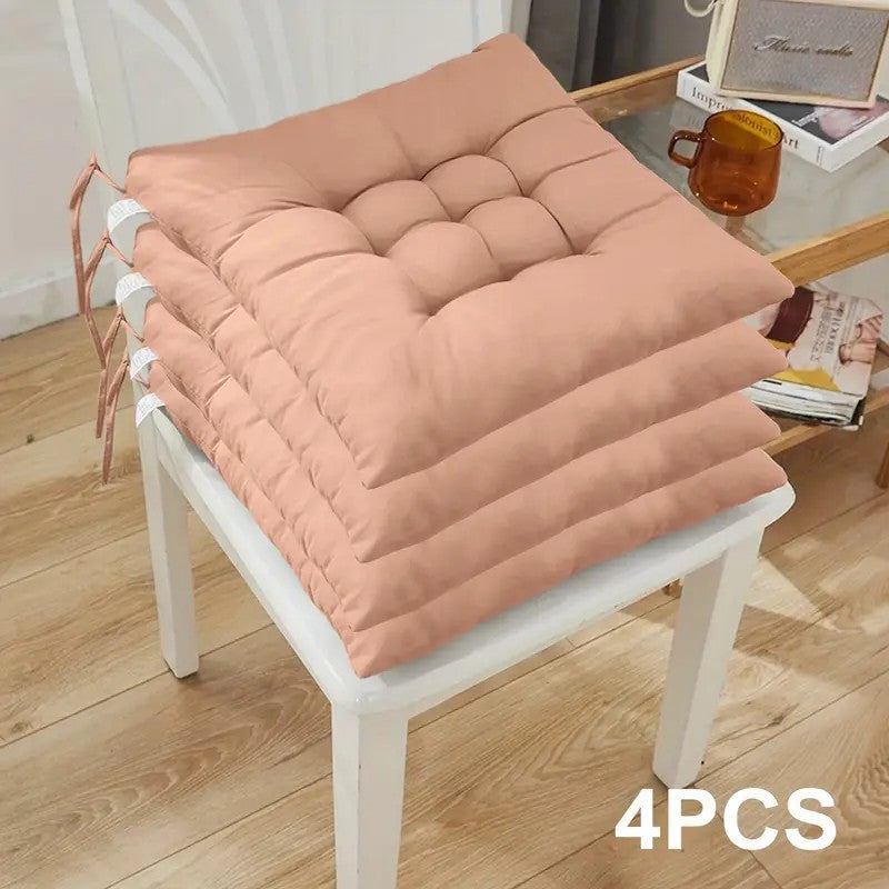 4 Cordless, Durable, Waterproof Polyester Chair Cushions with Flocking Design