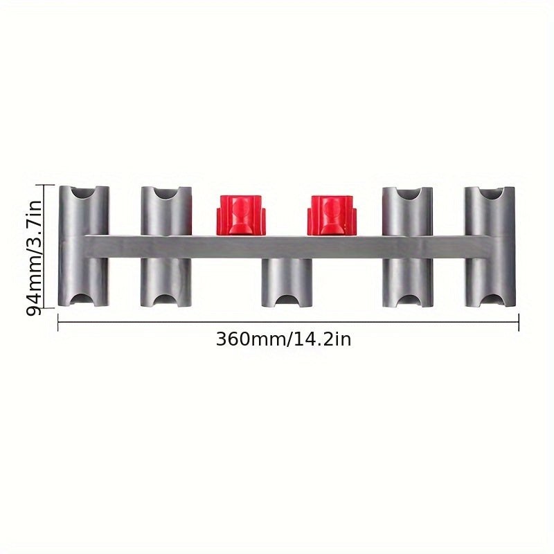 Wall-mounted vacuum cleaner head holder for Dyson V7, V8, V11, V12, V15 models. Saves space and organizes with utility hooks.