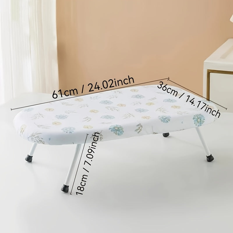 Durable Plastic and Stainless Steel Construction - Portable Tabletop Ironing Board with Floral Cover, Compact and Space-Saving Design, Convenient Storage