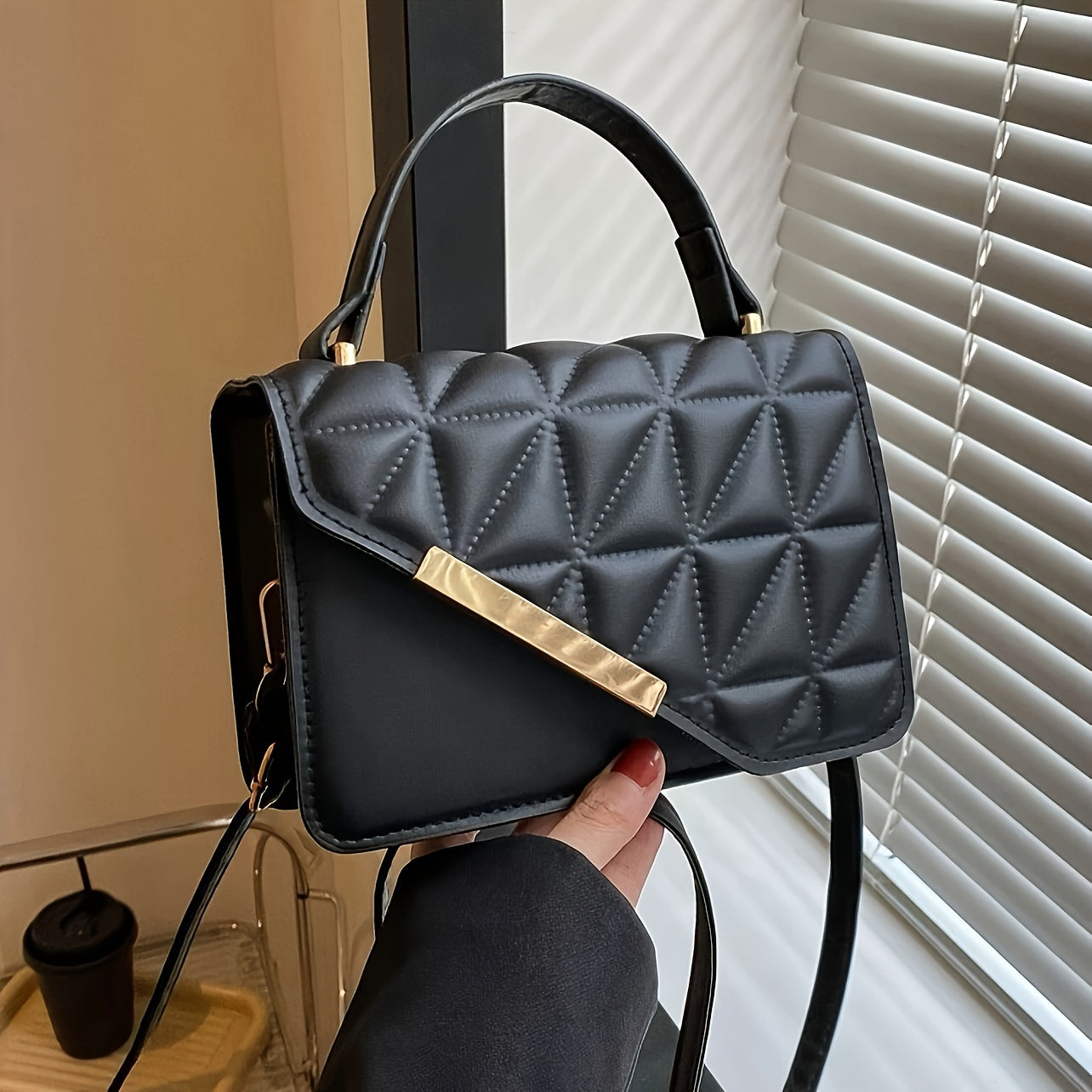 Stylish quilted crossbody bag with removable strap, magnetic closure, water-resistant lining, and top handle satchel for women.