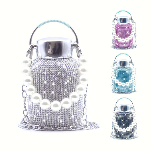 260ml/8.8oz Double-layer Stainless Steel Water Bottle with Rhinestones, ideal for hot and cold drinks. Great for gifts on special occasions.