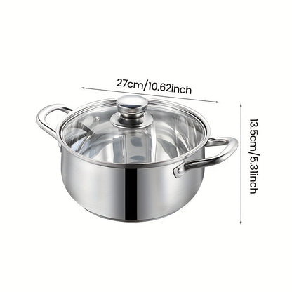 1 Set of 304 Stainless Steel Soup Pot with Lid, Heavy-duty Construction, Even and Fast Heating, Durable Double-layer Bottom, Versatile and Highly Heat Retentive, Suitable for Home, Restaurant, Hotel, Camping, Party Use