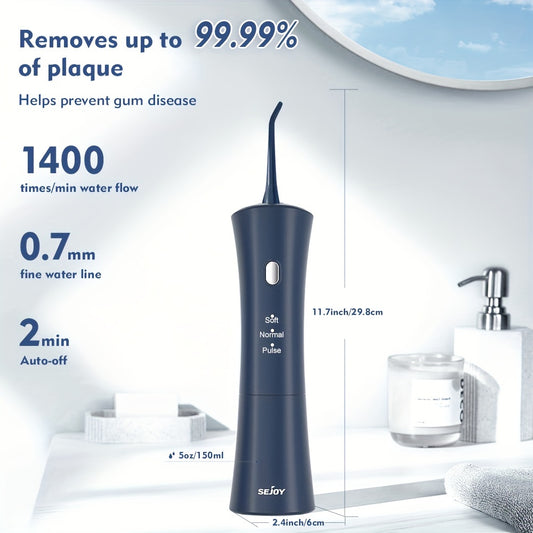 SEJOY Cordless Water Flosser with 3 Modes, 6 Jet Tips, USB Rechargeable, 1200mAh Battery