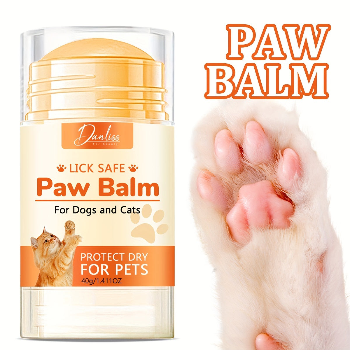 Danliss Lick Safe Paw Balm for Dogs & Cats - 40g moisturizer for dry paws & noses, in plastic container.