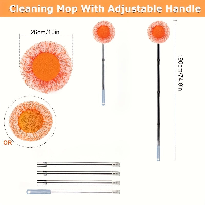 The Versatile 190.5cm Adjustable Dust Mop comes with 4 washable heads and is suitable for cleaning floors, walls, windows, and ceilings. Made of absorbent polyester, this mop is ideal for home use.