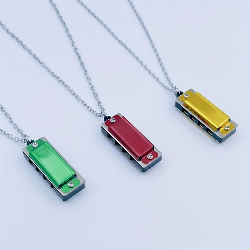 Necklace harmonica with four holes and eight tones for playing songs.