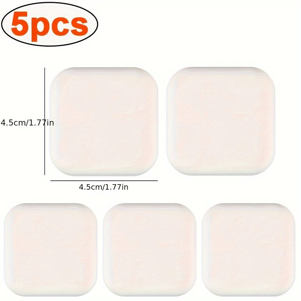 5 silicone door stopper pads in white, grey, and black for quiet, shockproof protection on doors and handles.