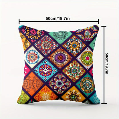 Bohemian Chic Zippered Throw Pillow Cover made of machine washable knit polyester fabric, ideal for decorating living room and bedroom. 45.72x45.72 cm size, insert not included.