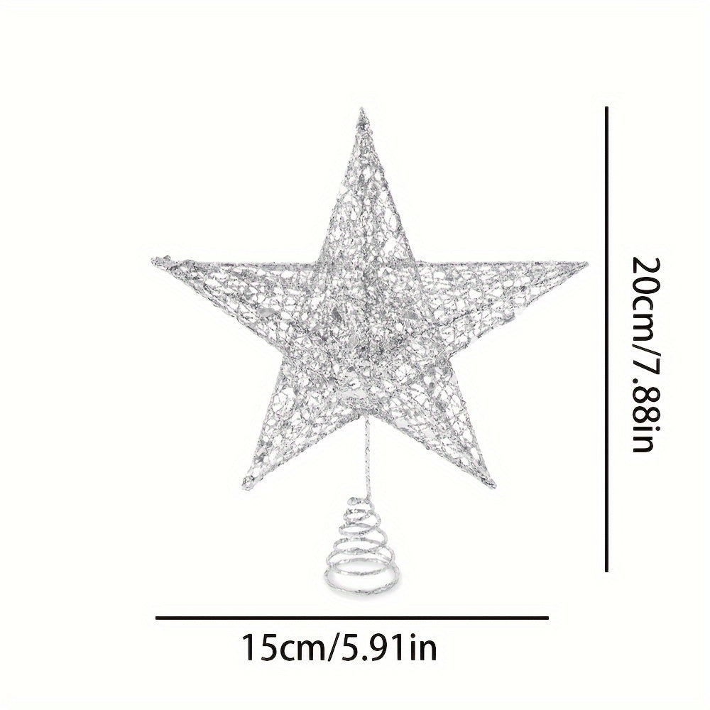 Handcrafted iron glitter star tree topper for Christmas and Thanksgiving, no-battery design for tabletop or tree display. Pack of 1.