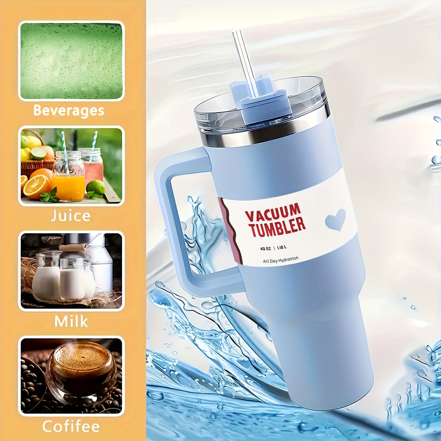 Stainless steel tumbler with lid, straw, and double wall insulation. Ideal for iced tea, coffee, and smoothies. Great gift for any occasion.