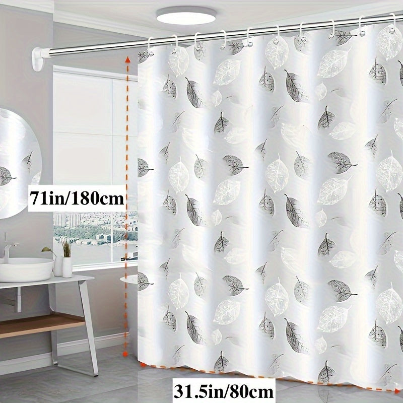 Leaf pattern shower curtain with liner, hooks, and waterproof & durable design.