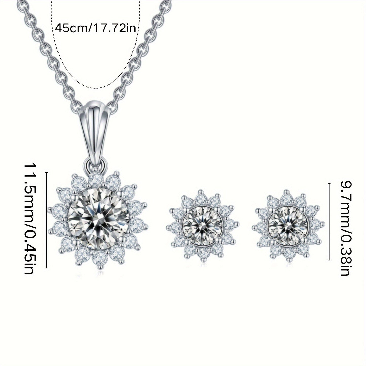 Set of 4 Stunning Moissanite Jewelry Pieces in 925 Sterling Silver Plating, Featuring Hypoallergenic Sunflower Necklace, Earrings, and Bracelet. Ideal for Weddings or Gifts, Suitable for Thanksgiving Day. Comes with Gift Box Included.