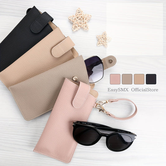 A Buckled Eyeglass Case made of Pebbled Microfiber Leather - perfect for storing and traveling with your glasses. Made of high-quality ultra-fiber leather.