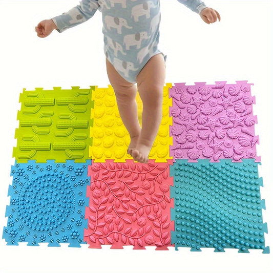 Set of 6 Interlocking Floor Mats with Foam Edgings, Soft Anti-Slip Puzzle Area Rug Playmat, Square Tiles for Room Decor