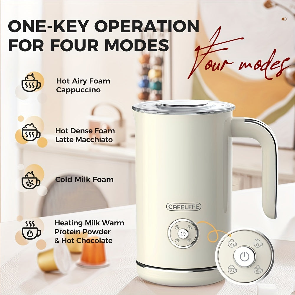 CAFELFFE 4 in 1 Hot and Cold Milk Frother: Stainless steel, automatic shut-off, includes two whisks. Suitable for latte, macchiato, hot chocolate, cappuccino. 500 watts, beige, 8 oz/240 ml.