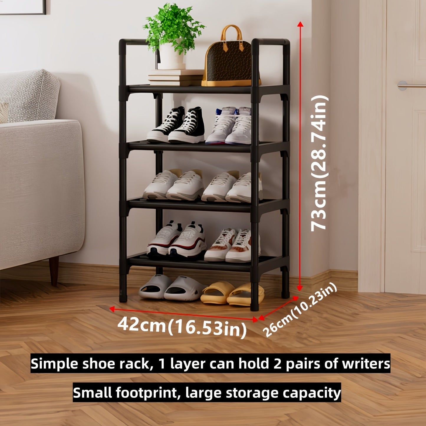 Adjustable 1 to 5 Tier Shoe Rack made of Metal & Plastic, Standalone Organizer for Bedroom, Hallway, Bathroom, Office - Iron Finish Floor Mount Storage Shelf.