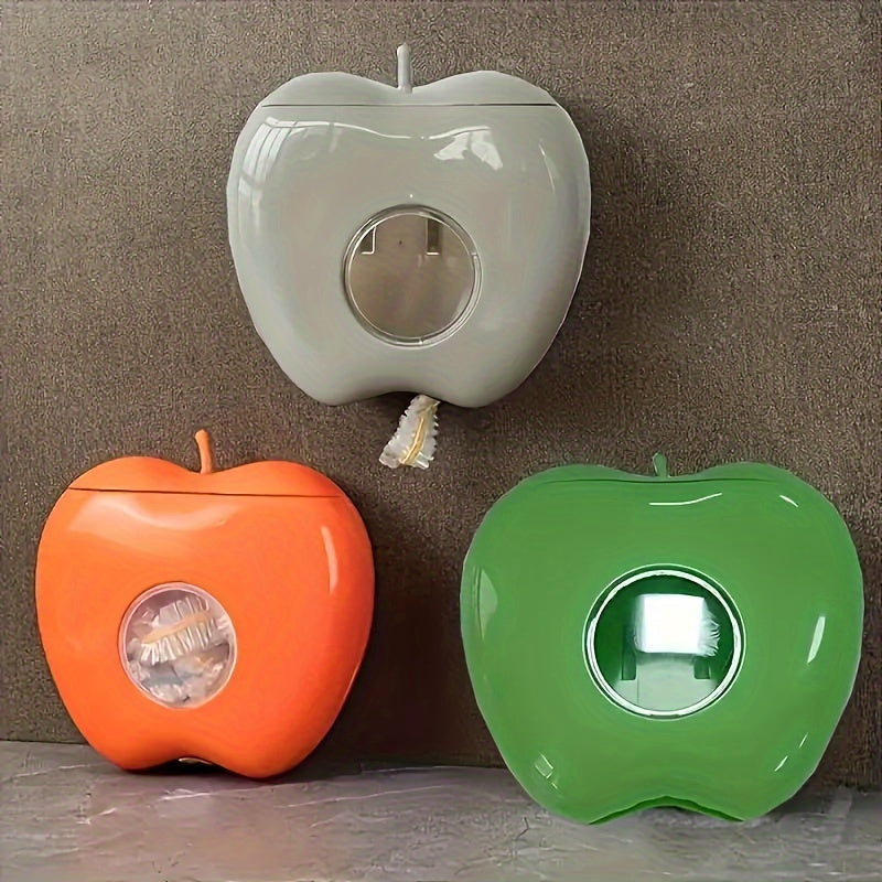 Wall-Mounted Plastic Bag Dispenser in the Shape of an Apple - Efficient Storage Organizer for Elastic Bags in Kitchen and Bathroom, Easy Access Wrap Holder for Maintaining Freshness and Saving Space