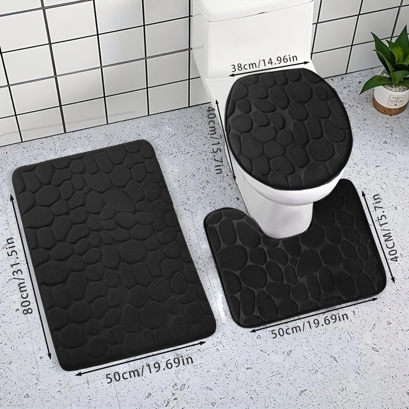 Soft and comfortable memory foam bath mat set with quick absorption, non-slip design, and machine washable features for shower rooms and bathrooms.