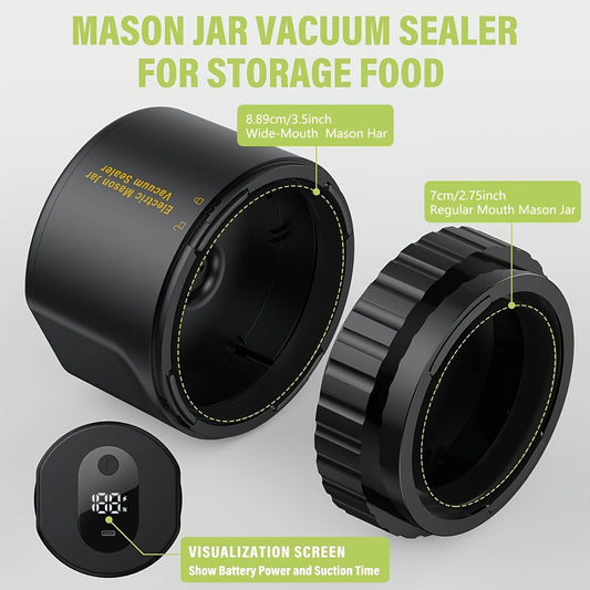 This Electric Mason Jar Vacuum Sealer is a convenient wireless option for sealing both wide and regular mouth jars. It features a Type-C charging port, LED display, and is suitable for food storage and fermentation. Made from a combination of metal and