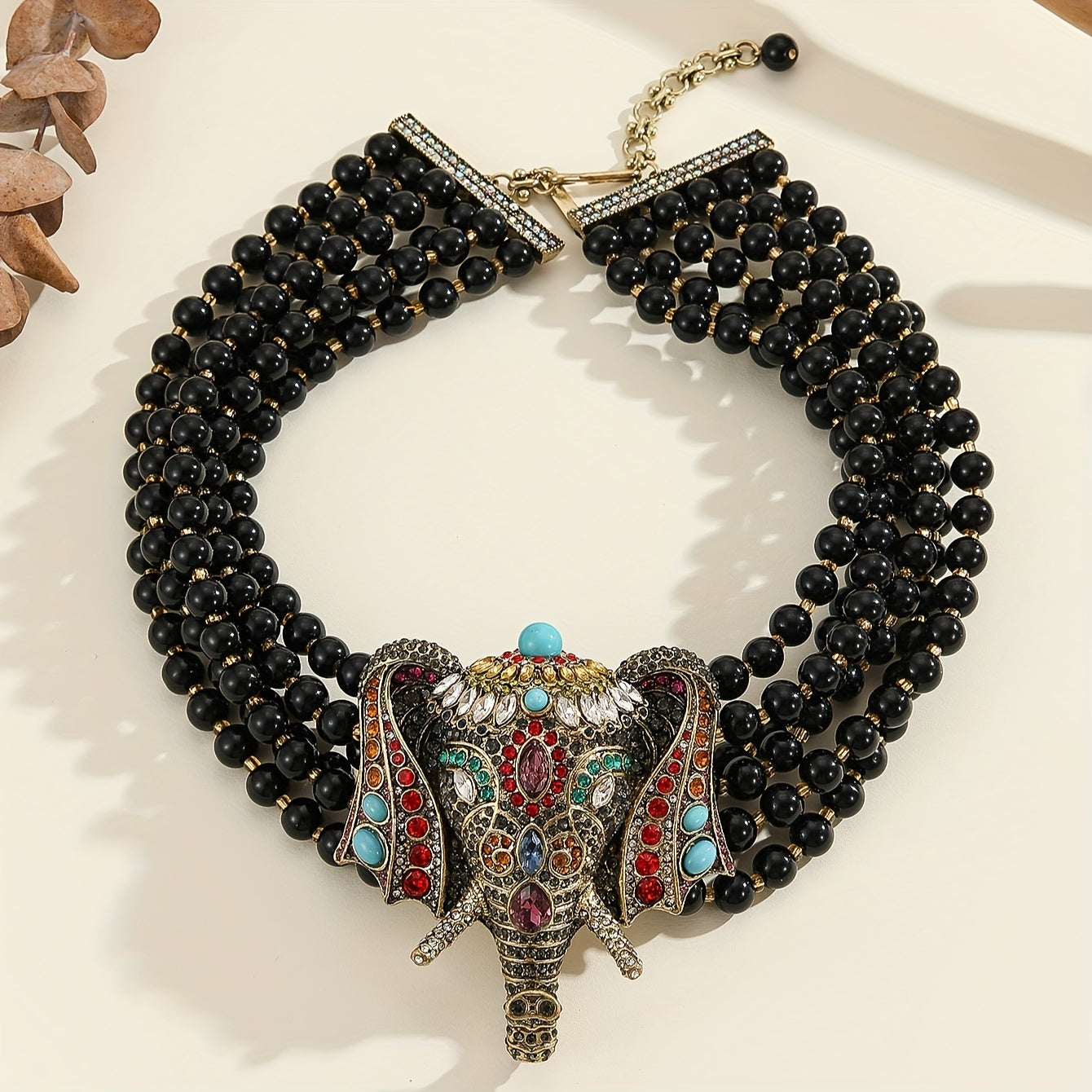 Elegant Elephant Pendant Necklace with Vintage Turquoise and Rhinestones - Perfect for Parties, Proms, and Special Events