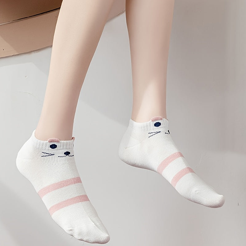 10 pairs of cute, comfy, and breathable cat pattern sports socks for women.