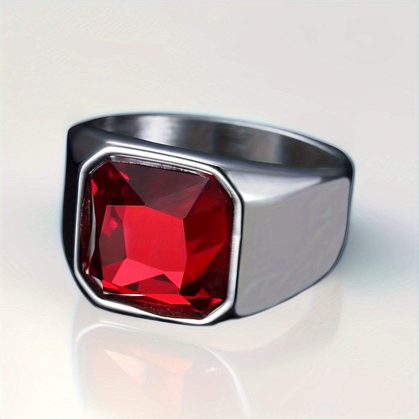 Stylish Stainless Steel Ring with Synthetic Zirconia - May Birthstone for Men and Women. Perfect for Parties, Banquets, or as a Valentine's Day Gift. From our Summer Collection, this Plated Fashion Jewelry adds a touch of elegance to any outfit.