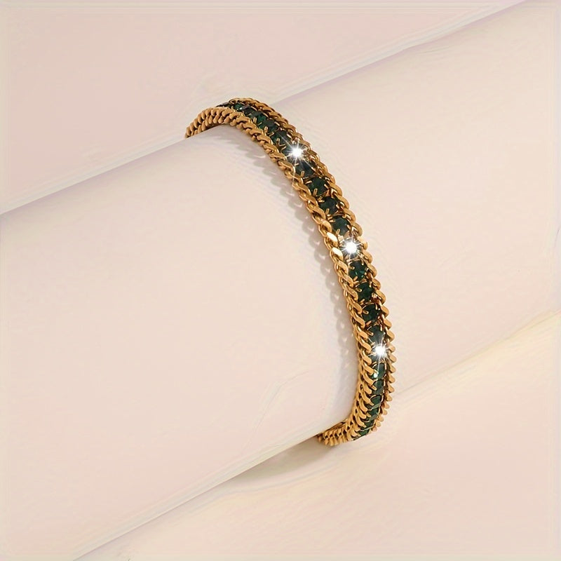 Stylish Stainless Steel Bracelet with Triple-Layer Design and Faux Diamond Accents - Perfectly Versatile for Any Occasion