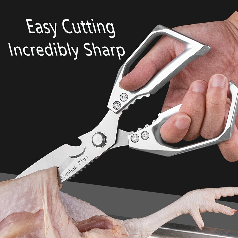 Durable Silvery Stainless Steel Kitchen Scissors for Cutting Chicken Bones - Versatile and Practical Tool for the Household - Strong and Efficient Bone Food Scissors