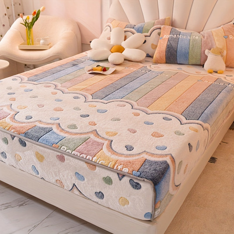 Velvet Fitted Sheet - Ultra-Soft and Thick with Colorful Pastel Design, Breathable and Moisture-Wicking, Wrinkle-Resistant and Easy to Remove, All-Season Comfort, 180g/sqm, Made of 100% Polyester, Machine Washable.